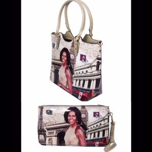 MICHELLE OBAMA BEIGE HANDBAG & WRISTLET